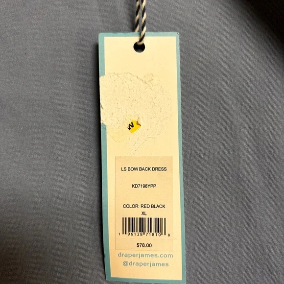 Draper James Red and Black Plaid Long Sleeve Dress with bow detail XL NWT - Picture 6 of 6